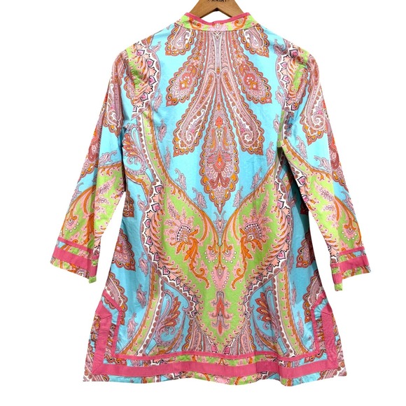 Brooks Brothers Women's Paisley Cotton Tunic Top Size 10 Boho Coastal Resortwear - Picture 2 of 4